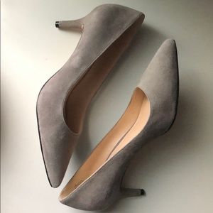 Grey suede kitten heels